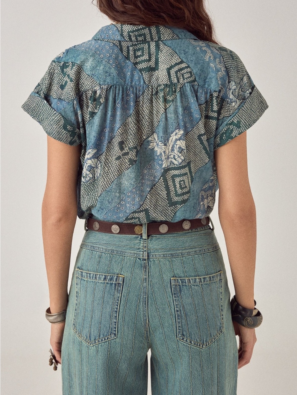 Maison Hotel Ayako Shirt Shikoku Indigo Blue Floral Cotton Voile Blouse Size S - Picture 3 of 14